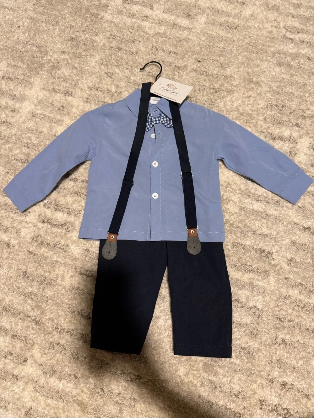 Baby Light Blue Shirt & Navy Suspender Set